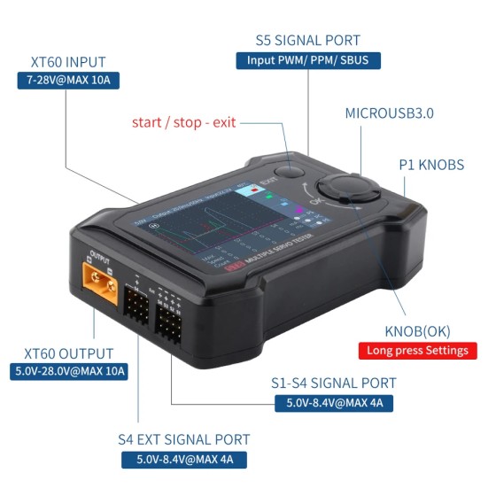 Original ToolRC ST8 2.4 TFT 7-28V 8-Channel Integrated Tester 4 Independent Interface Signal for Test for Drones in Stock